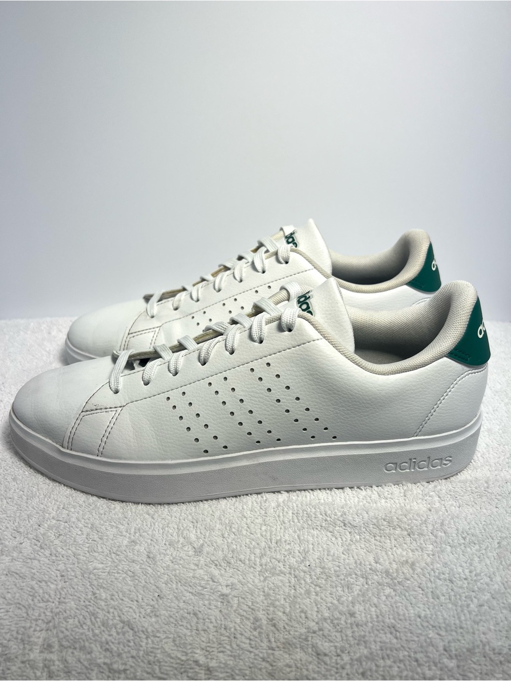 Adidas Advantage 2.0 Mens Cloudfoam Comfort Sneaker White/Green Leather Size 9.5